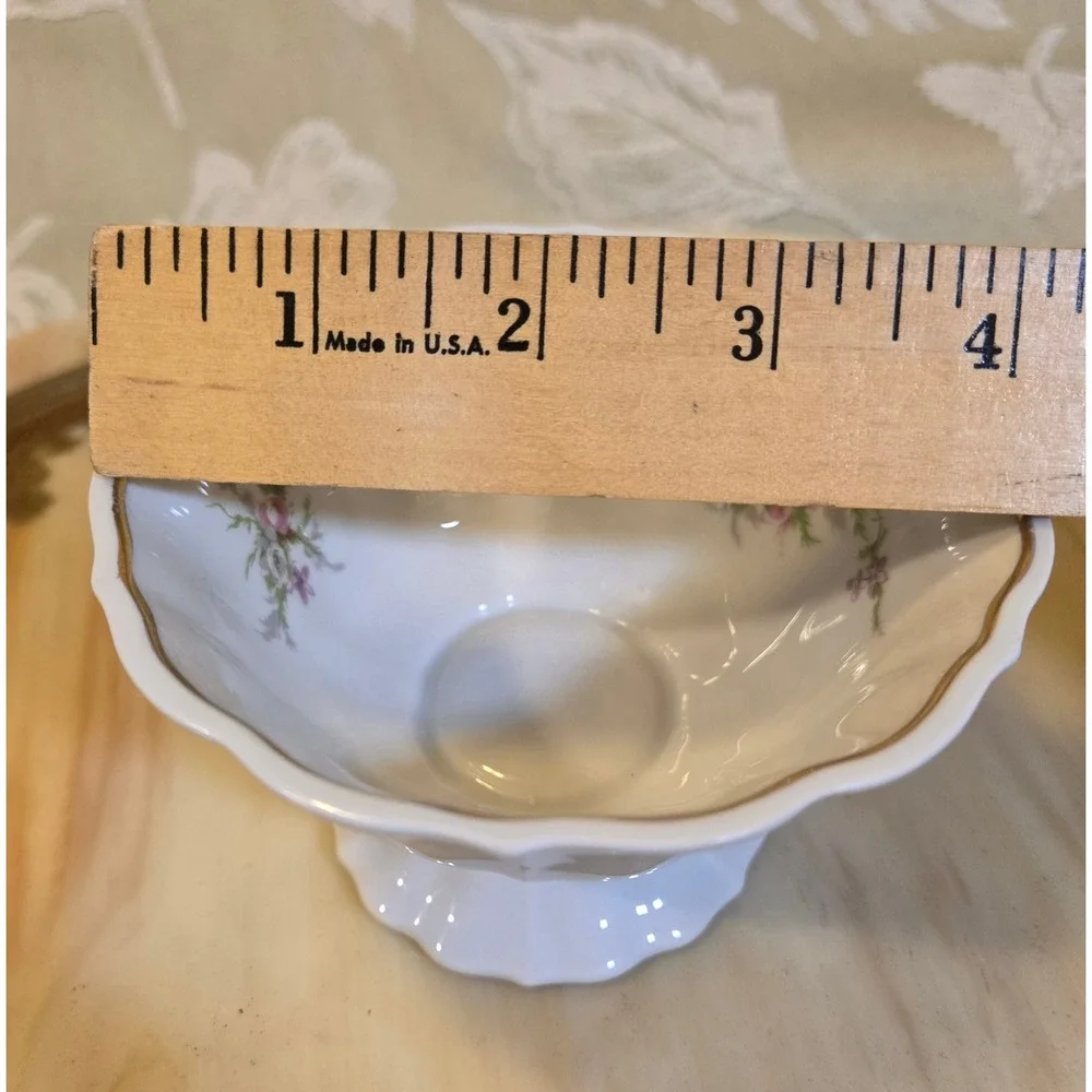Haviland Limoges France Footed Bowl Pink Floral Gold Trim Scalloped Porcelain 3